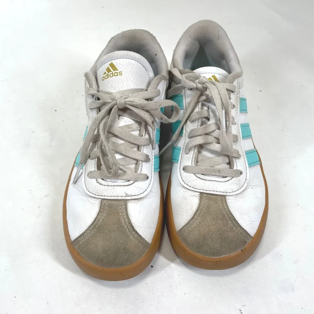 Adidas VL Court 3.0 White Turquoise Gum Sole Leather Sneakers JS2596 youth 3